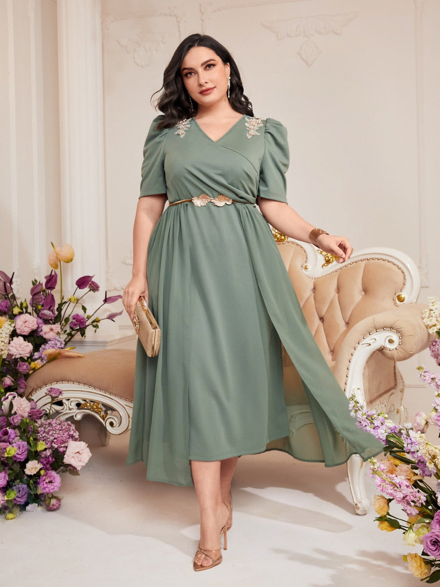 Vestido Midi Plus Size Manga Bufante Giulia