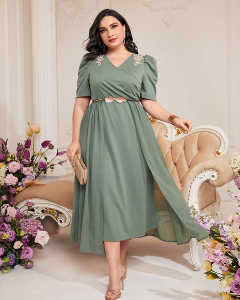 Vestido Midi Plus Size Manga Bufante Giulia