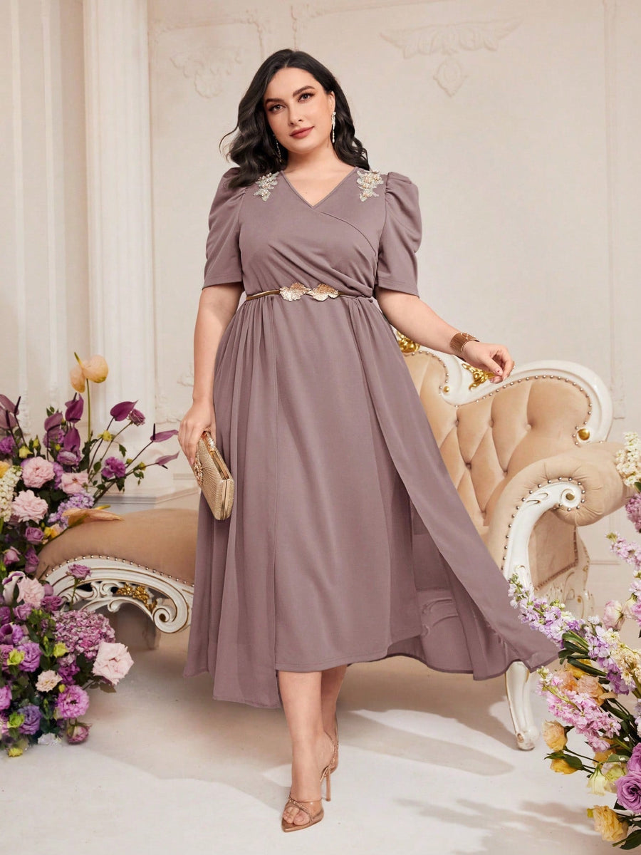 Vestido Midi Plus Size Manga Bufante Giulia