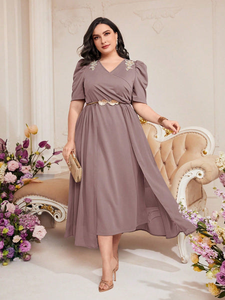 Vestido Midi Plus Size Manga Bufante Giulia