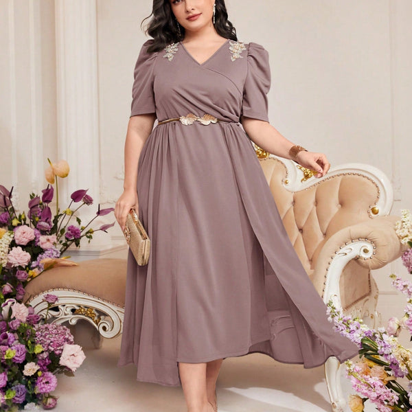 Vestido Midi Plus Size Manga Bufante Giulia