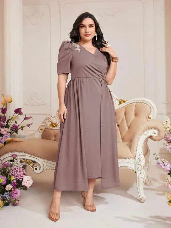 Vestido Midi Plus Size Manga Bufante Giulia