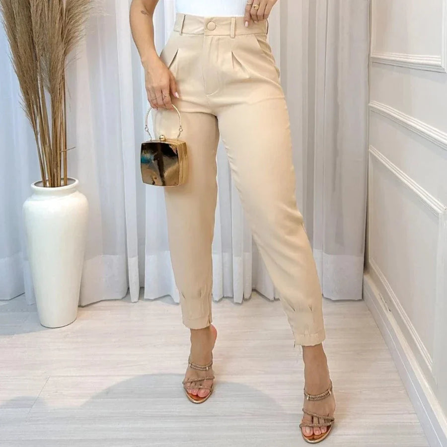 Calça feminina Carrot Social Cintura Alta Afunilada