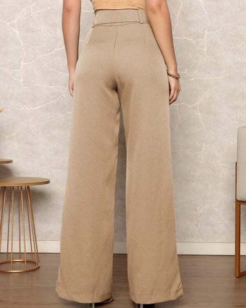 Calça Pantalona Alfaiataria com Cintura Alta e Cinto Elegante