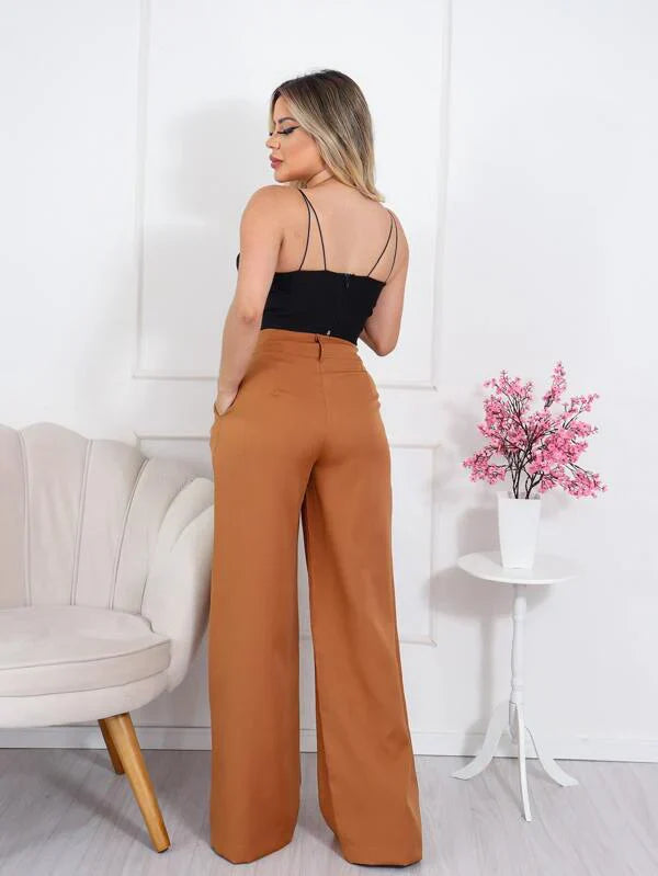 Calça Pantalona Cintura Alta Social Elegante