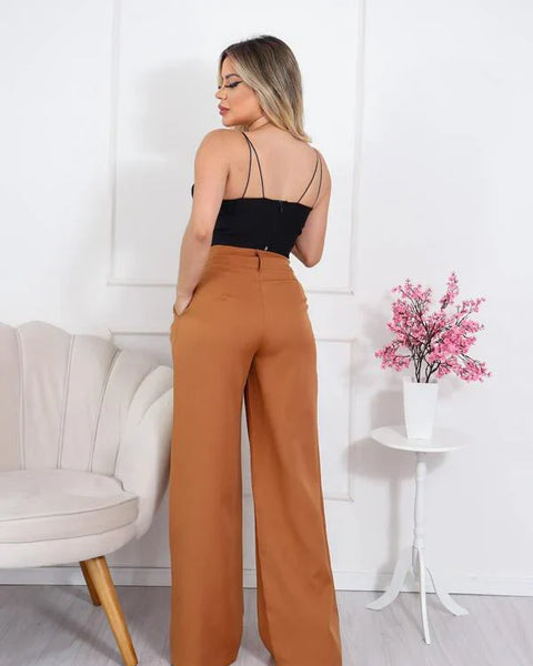 Calça Pantalona Cintura Alta Social Elegante