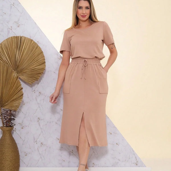 Conjunto Feminino Blusa e Saia Midi Aline