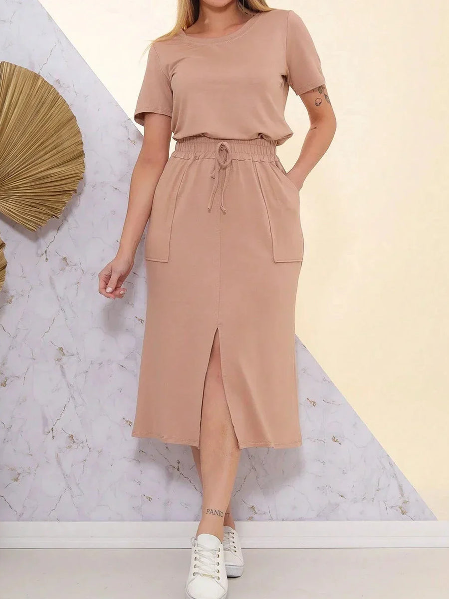 Conjunto Feminino Blusa e Saia Midi Aline