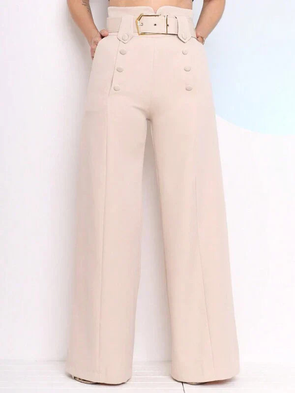 Calça Pantalona Feminina Social com Botões Frontais e Cinto