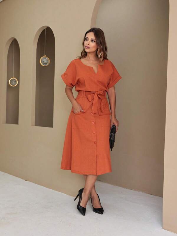 Conjunto Blusa e Saia Midi com Bolsos Annelise