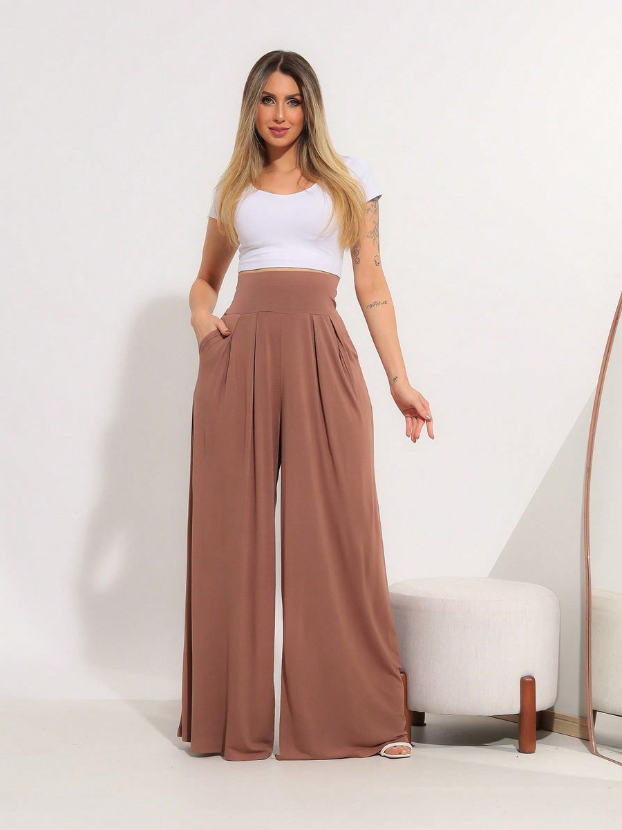 Calça Pantalona Cintura Alta em Viscose