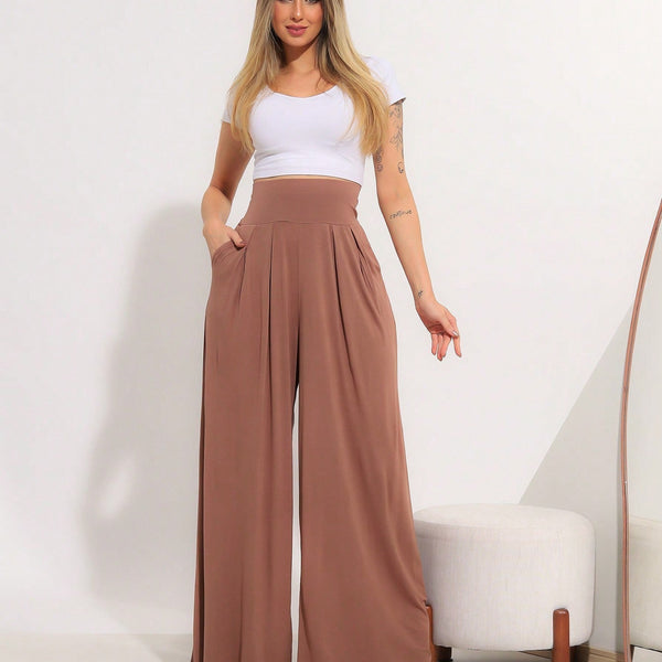 Calça Pantalona Cintura Alta em Viscose