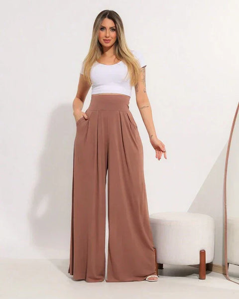 Calça Pantalona Cintura Alta em Viscose