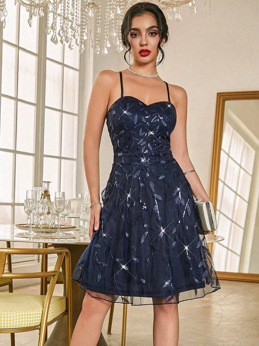 Vestido curto de Festa Alças Finas Brilhante Malu