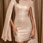 Vestido Dourado Manga Capa Longa Ludimila
