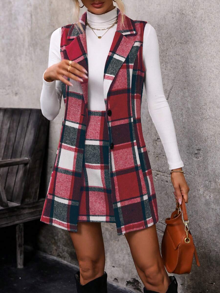 Conjunto Blazer e Saia Xadrez