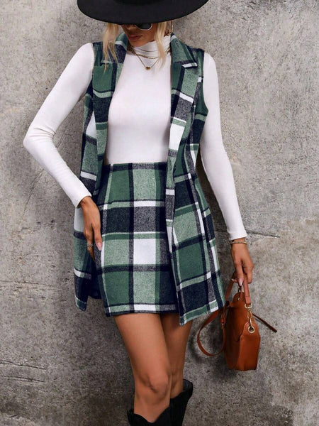 Conjunto Blazer e Saia Xadrez