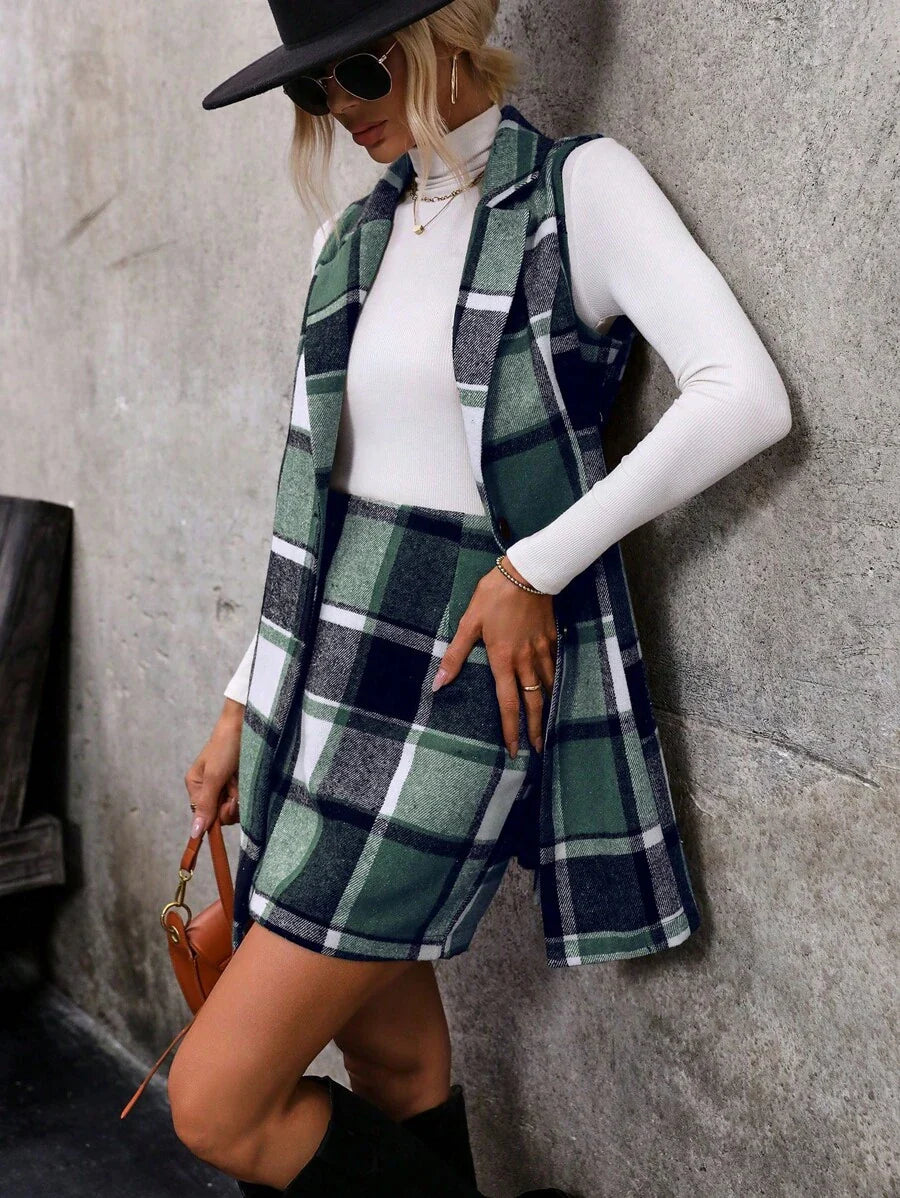 Conjunto Blazer e Saia Xadrez