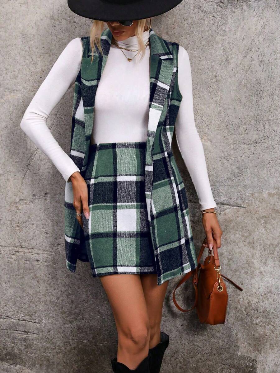 Conjunto Blazer e Saia Xadrez