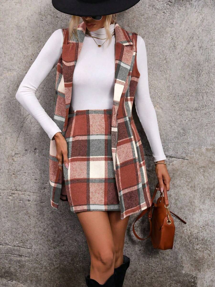 Conjunto Blazer e Saia Xadrez