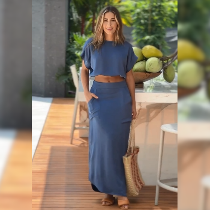 Conjunto Saia Longa e Cropped Cristiane