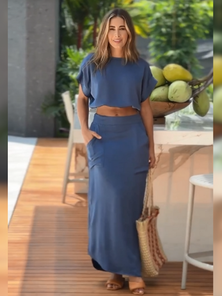 Conjunto Saia Longa e Cropped Cristiane