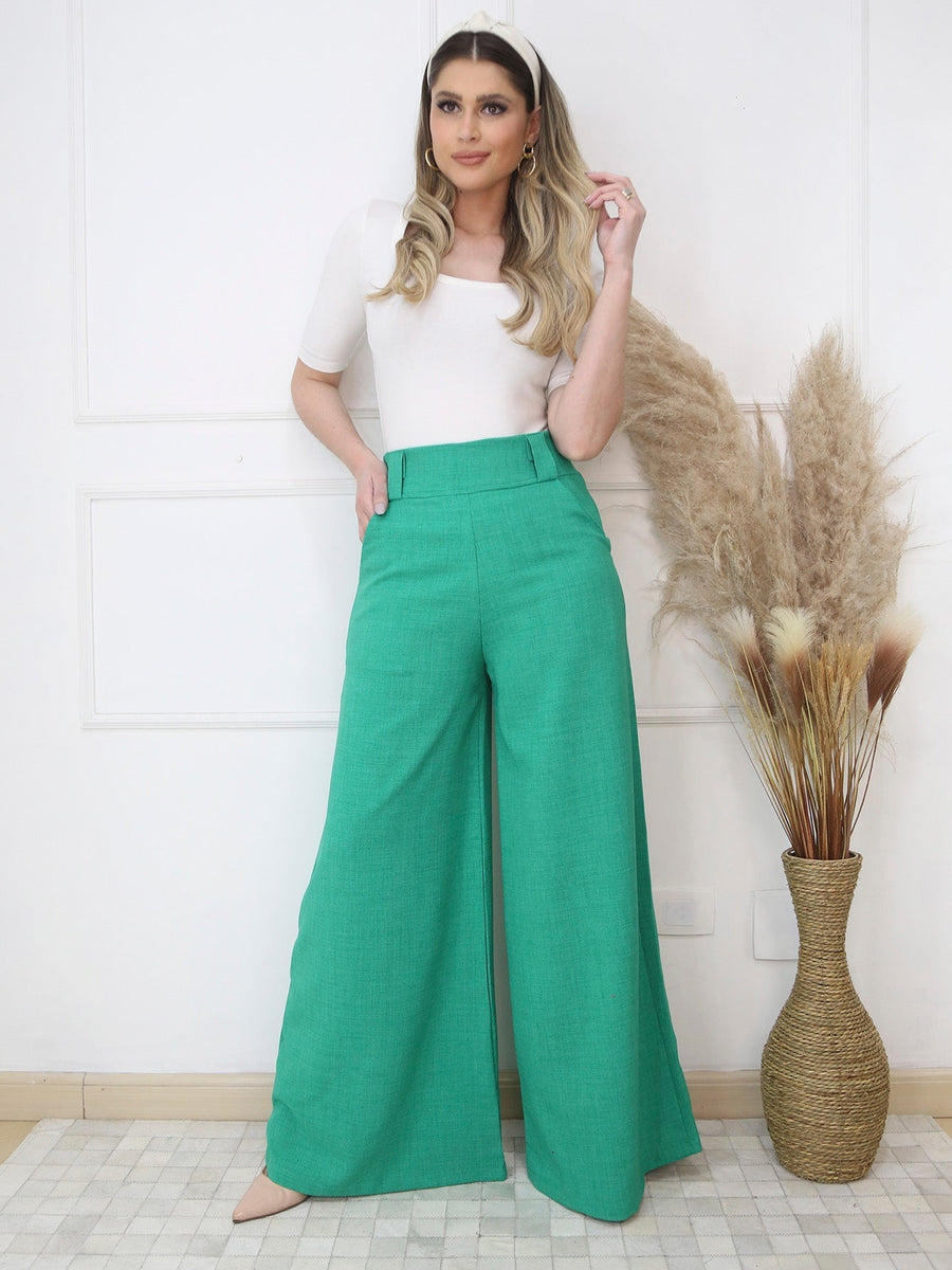 Calça Feminina Pantalona de Alfaiataria com Cintura Alta