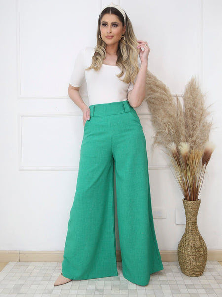 Calça Feminina Pantalona de Alfaiataria com Cintura Alta