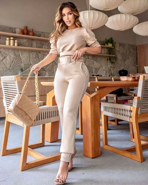 Conjunto Feminino Blusa e Calça Alfaiataria Sueli