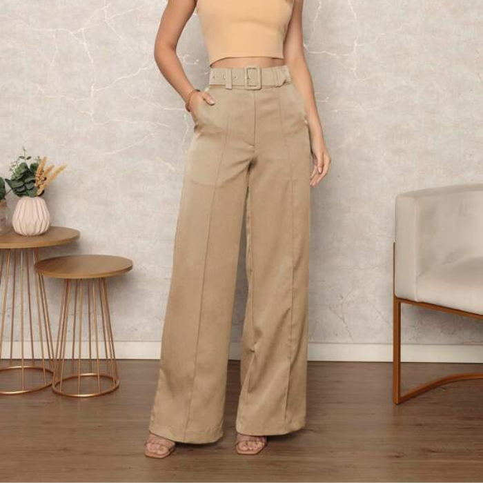 Calça Pantalona Alfaiataria com Cintura Alta e Cinto Elegante