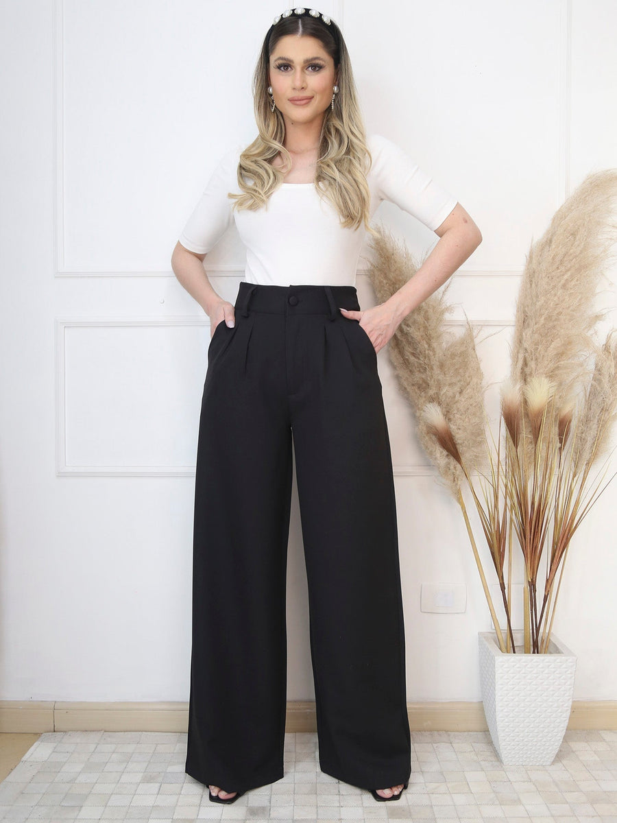 Calça Pantalona Cintura Alta Social Elegante