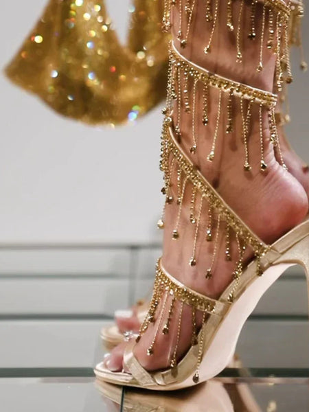 Sandalia Dourada Salto Diane