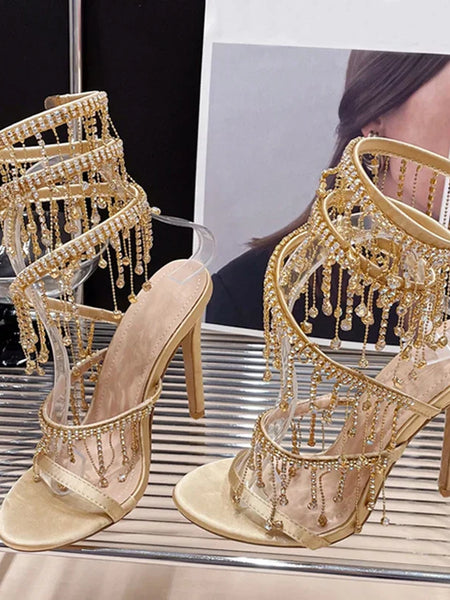 Sandalia Dourada Salto Diane