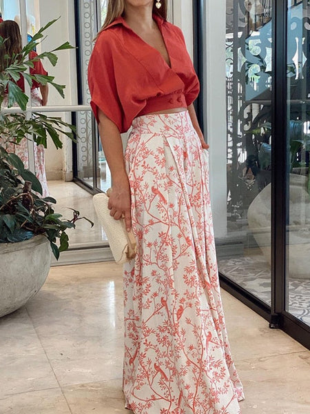 Conjunto Saia Longa Estampada Débora