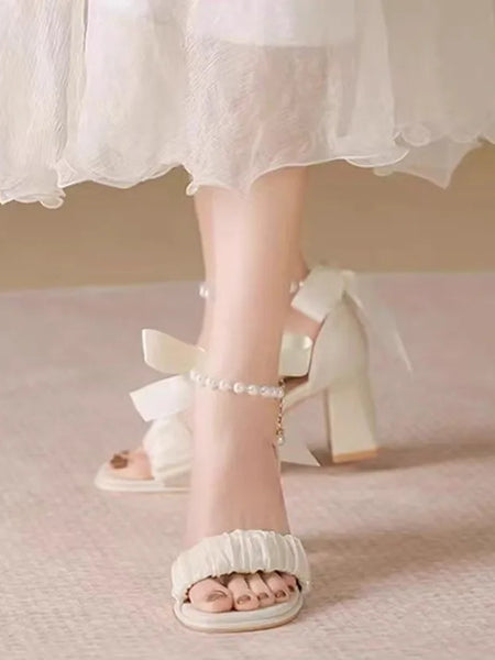 Sandália Branca Salto Grosso Éléonore