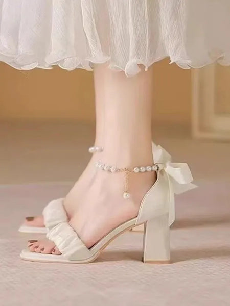 Sandália Branca Salto Grosso Éléonore