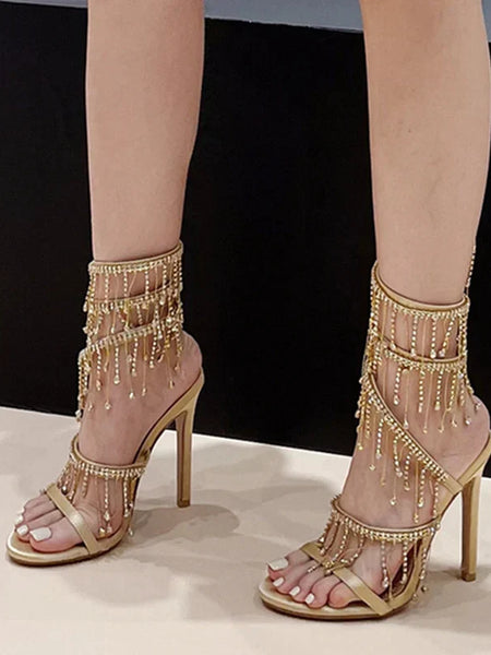 Sandalia Dourada Salto Diane