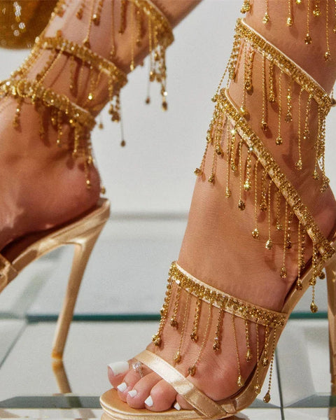 Sandalia Dourada Salto Diane