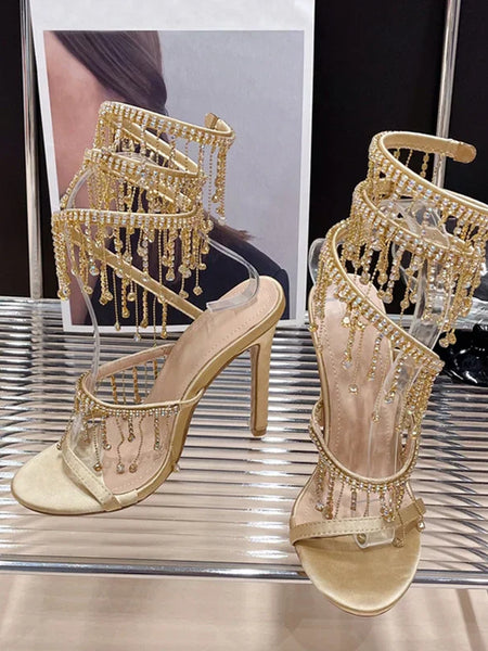 Sandalia Dourada Salto Diane