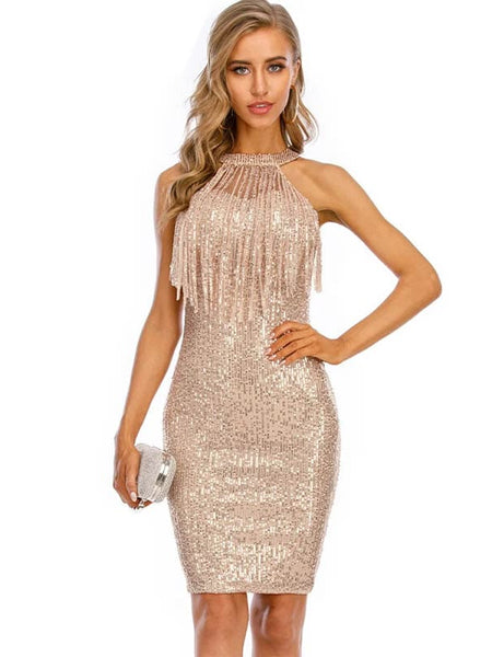 Vestido Dourado Curto Paetê Cristina