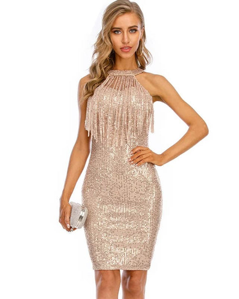 Vestido Dourado Curto Paetê Cristina