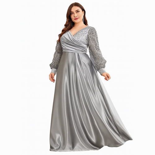 Vestido Longo de Festa Com Manga Bufante Longa Paetê