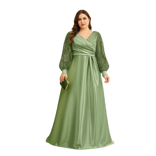 Vestido Longo de Festa Com Manga Bufante Longa Paetê