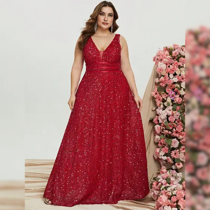 Vestido Longo de Festa Plus Size com Brilho