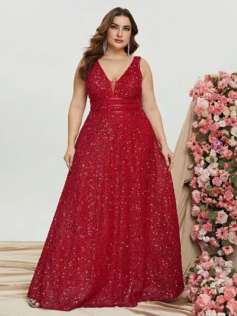 Vestido Longo de Festa Plus Size com Brilho