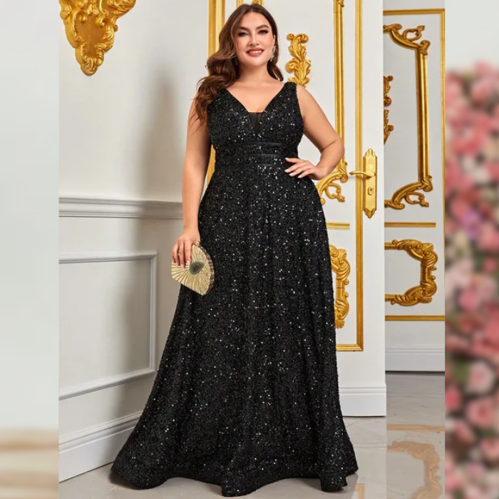 Vestido Longo de Festa Plus Size com Brilho