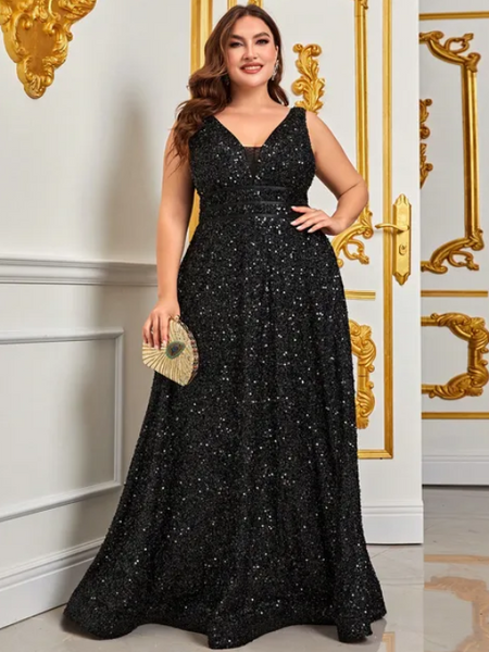 Vestido Longo de Festa Plus Size com Brilho