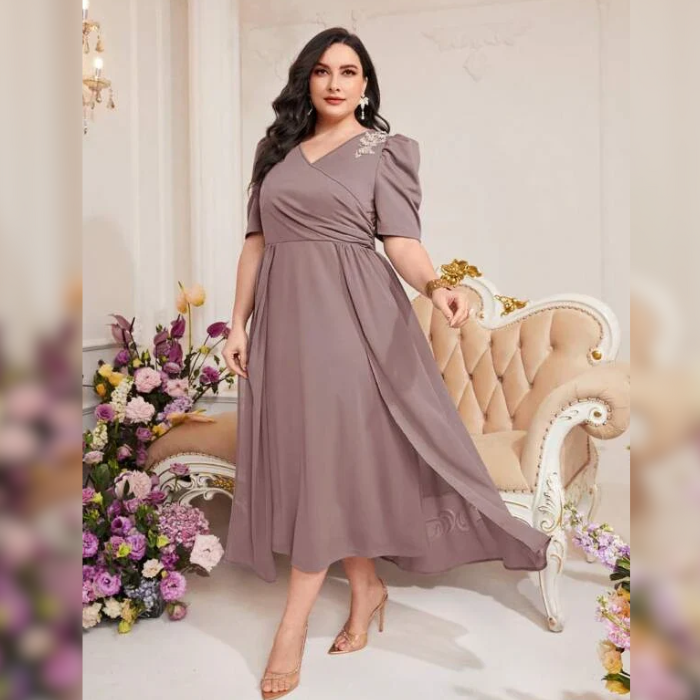 Vestido Midi Plus Size Manga Bufante Giulia