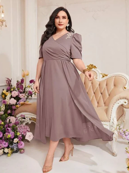 Vestido Midi Plus Size Manga Bufante Giulia