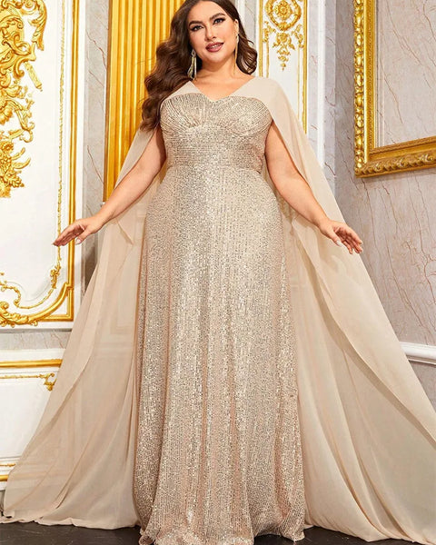 Vestido de Festa Longo Bordado com Brilho e Sobreposição Tipo Capa Elegante